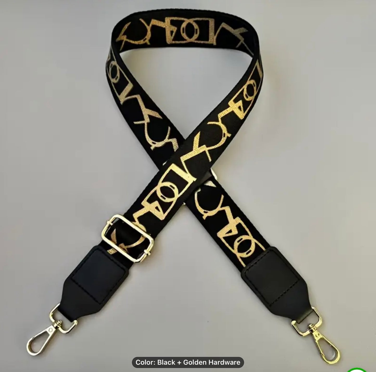 Premade Crossbody Strap Black with Gold accents