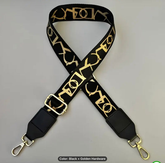 Premade Crossbody Strap Black with Gold accents